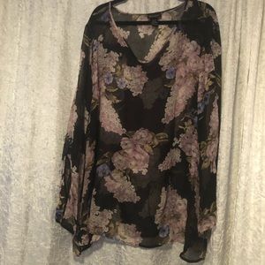 Vintage Lane Bryant Black Floral Sheer Tunic, Size 26/28